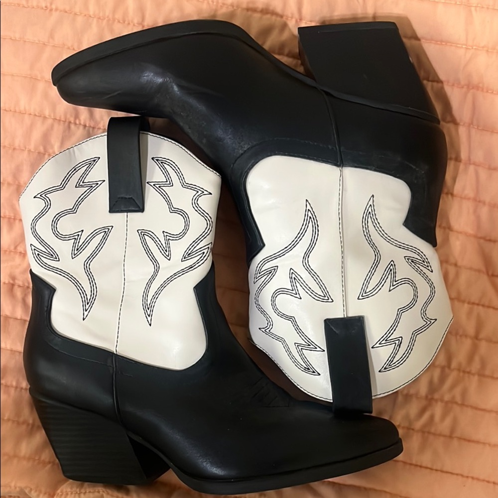 Black and White Western Ankle Boots